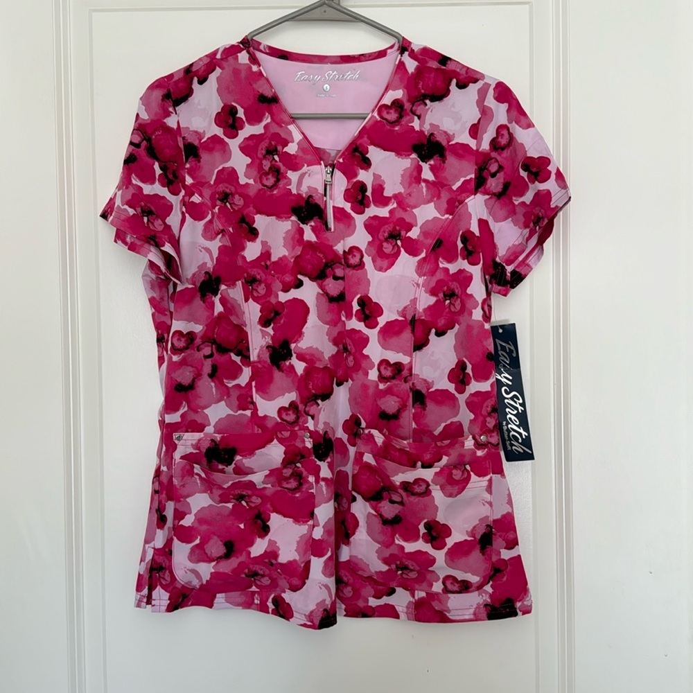 Pink floral scrub top